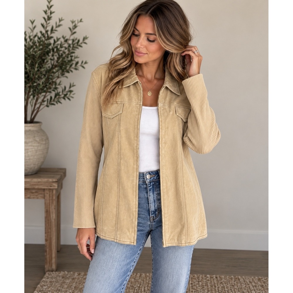 NWT Leather Suede Tan Brown Jacket Coldwater Creek Ribbed Plus Size 20